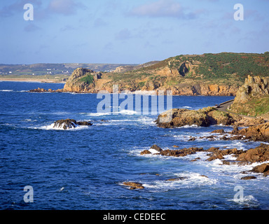 Rocky coastline at Corbiere Point, Saint Brélade Parish, Jersey, Channel Islands Stock Photo