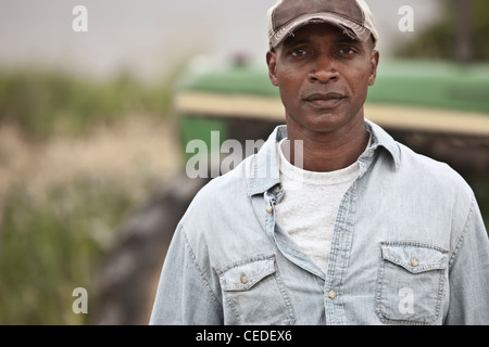 Serious African American farmer Stock Photo