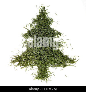 studio photography of a christmas tree made of fir needles seen from above in white back Stock Photo
