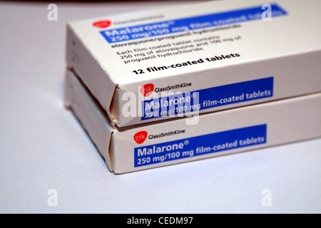 Two boxes of Malarone anti-malaria tablets Stock Photo