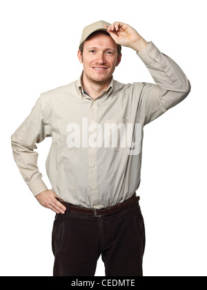 smiling delivery man isolated on white background Stock Photo