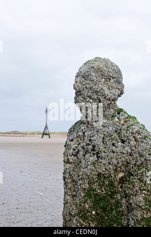 Anthony Gormley's Iron Men sculptures 'another place' on crosby beach, liverpool Merseyside Stock Photo