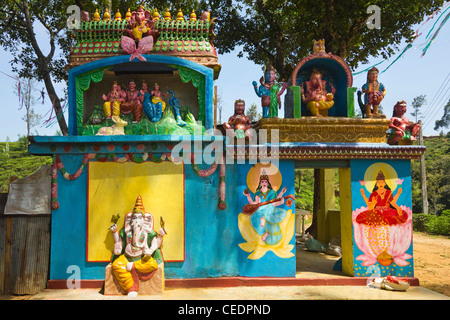 Hindu temple to elephant head deity Ganesh & family (above) & goddesses Saraswati & Lakshmi (right) near Ella, Sri Lanka, Asia Stock Photo