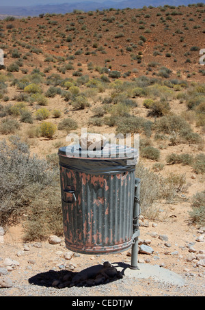 Trash bin at Valley of Fire State Park, Nevada, USA Stock Photo