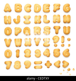 Cookies ABC containing letters, numbers and signs isolated on white background Stock Photo