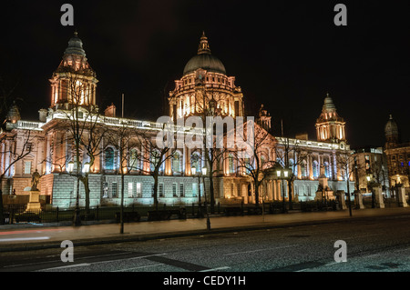 Belfast City Hall at night Stock Photo