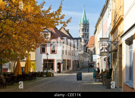 Pedestrian area and cathedral at back, Naumburg, Saxony-Anhalt, Germany, Europe Stock Photo