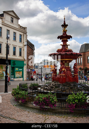 Dumfries Town Centre and ornamental Water Fountain on a sunny day Stock Photo