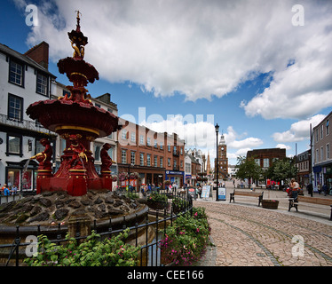 Dumfries Town Centre and ornamental Water Fountain on a sunny day Stock Photo
