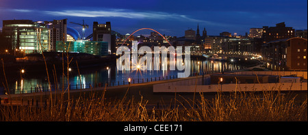 Looking along Newcastle Quayside across the Tyne From Newcastle to Gateshead, early evening Stock Photo
