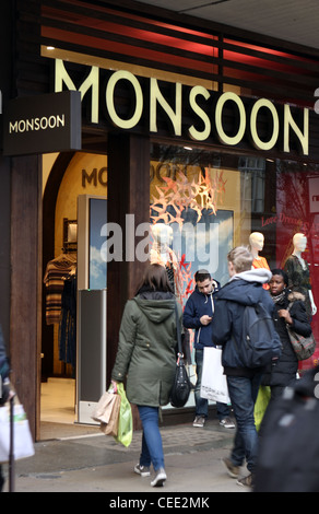 The front and entrance to a Monsoon store in Oxford Street, London, with people entering Stock Photo