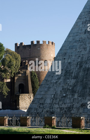 Caius Cestius's Pyramid seen from Non-Catholic Cemetery, Rome, Latium, Italy Stock Photo