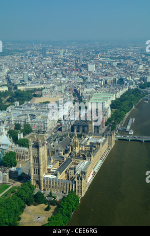 Aerial view of British parliament with House of Lords, Palace of  Westminster and Big Ben tower, London city Stock Photo