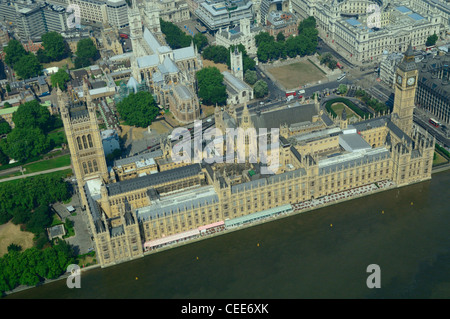 Aerial view of British parliament with House of Lords, Palace of  Westminster and Big Ben tower, London city Stock Photo