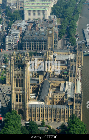 Aerial view of British parliament with House of Lords, Palace of  Westminster and Big Ben tower, London city Stock Photo