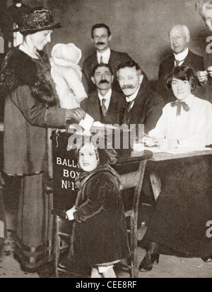 A British woman voting for the first time in the General Election of 1918. Stock Photo