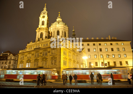 People waiting on the Tram, Mala Strana district, Prague, Czech Republic Stock Photo
