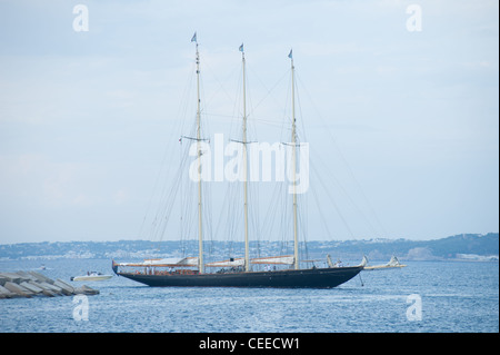 The schooner 'Atlantic' approaching the Gallipoli port, Apulia, Italy Stock Photo