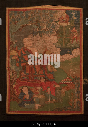 PRE-17TH Century Thangkas or scrolls painted by the monks of Chemrey monastery as a token of religious devotion.  Stock Photo