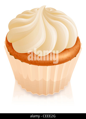 Illustration of fairy cake cupcake with white butter cream icing on top Stock Photo