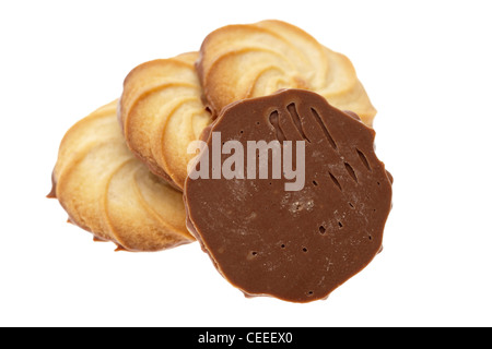 Four half chocolate covered Viennese biscuits Stock Photo