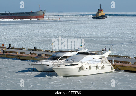 The Odessa seaport is blocked by ices. Odessa, Ukraine, Eastern Europe. Stock Photo