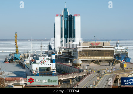 The Odessa seaport is blocked by ices. Odessa, Ukraine, Eastern Europe. Stock Photo