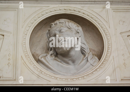 Marble Face of Jesus Christ Campo Verano cemetery in Rome Italy Stock Photo