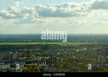 A view of the green city of Berlin, Germany and the old airport Tempelhof, the first airport that operated within the city. Stock Photo
