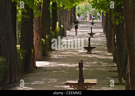 Jogging in the Retiro Park, Madrid, Spain. Stock Photo
