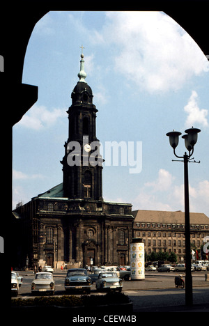 Dresden 1973: Church Kreuzkirche on the Old market. Stock Photo