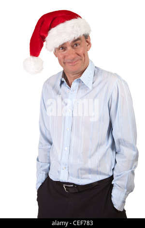Portrait of Handsome Grinning Business Man in Christmas Santa Hat Stock Photo