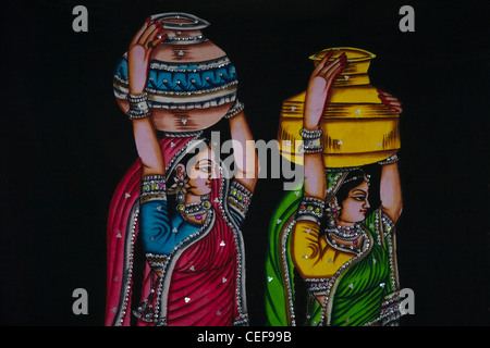 india women carrying jars on their head  vector
