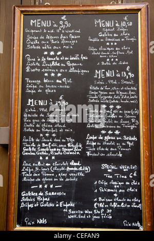 Menu board outside a restaurant in Paris France Stock Photo