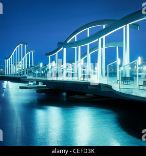 Rambla de Mar night view in the renovated port of Barcelona, Spain. Stock Photo