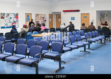 Waiting room at NHS health centre, England Stock Photo