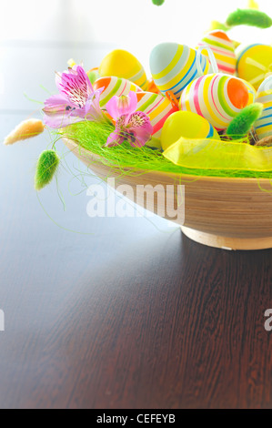 basket with easter eggs Stock Photo