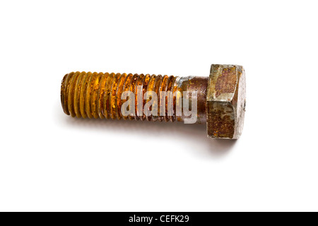 Rusty nut and bolt isolated on white background Stock Photo