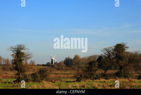 Tower Mill windmill at Burnham Overy Staithe on the Norfolk coast across the Norfolk countryside. Stock Photo