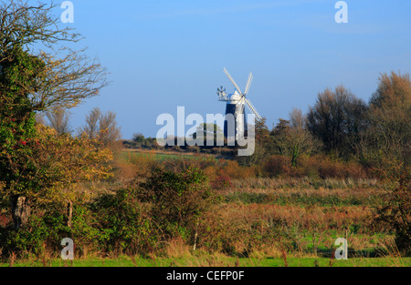 Tower Mill windmill at Burnham Overy Staithe on the Norfolk coast across the Norfolk countryside. Stock Photo