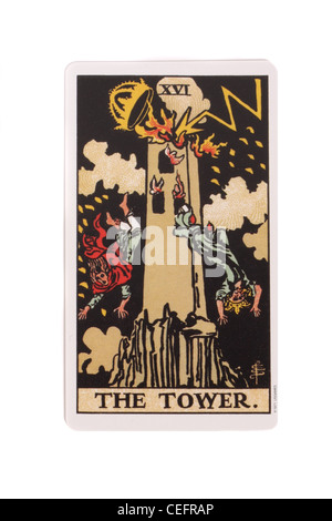 The Tower card from a traditional tarot pack. Stock Photo