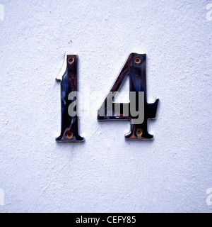 Close up of 14 house number Stock Photo