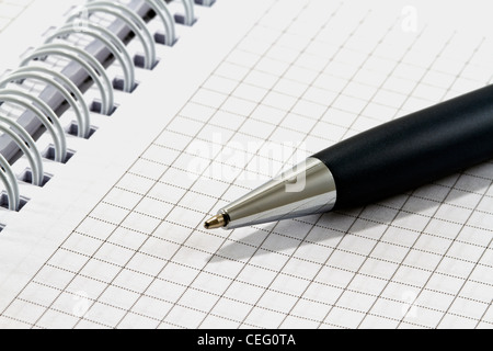 Ballpoint pen on checked notebook paper Stock Photo