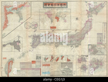 1895 Meiji 28 Japanese Map of Imperial Japan with Taiwan Stock Photo