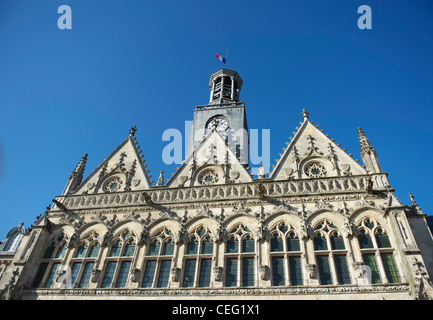 Flamboyant gothic facade of the town hall of St-Quentin in the Aisne department of Picardy Stock Photo