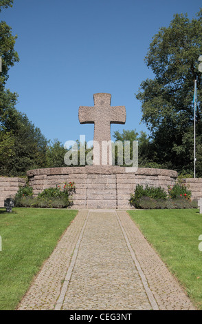 The central memorial cross in the German Sandweiler War Cemetery, southern Luxembourg. Stock Photo