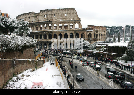 Colosseum (Coliseum) under the snow, Rome Stock Photo