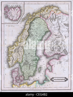 1840 Lizars Map of Scandinavia ( Norway, Sweden, Finland, Denmark, Iceland Stock Photo