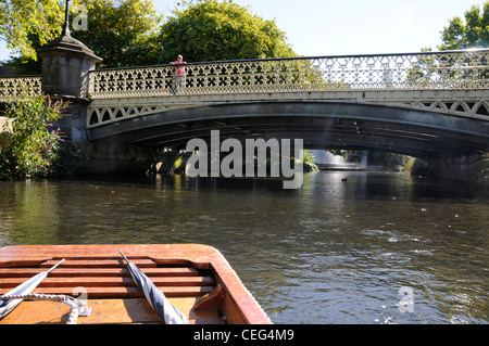 Aboard a punt approaching Gloucester Street bridge on the Avon River in Christchurch, New Zealand Stock Photo