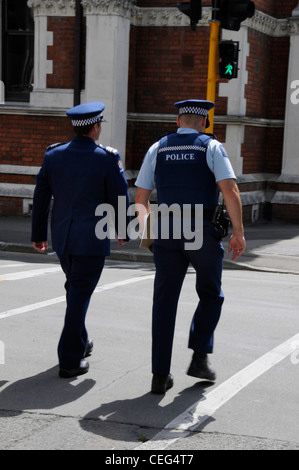 Two Police officers on the beat in Christchurch, New Zealand Stock Photo